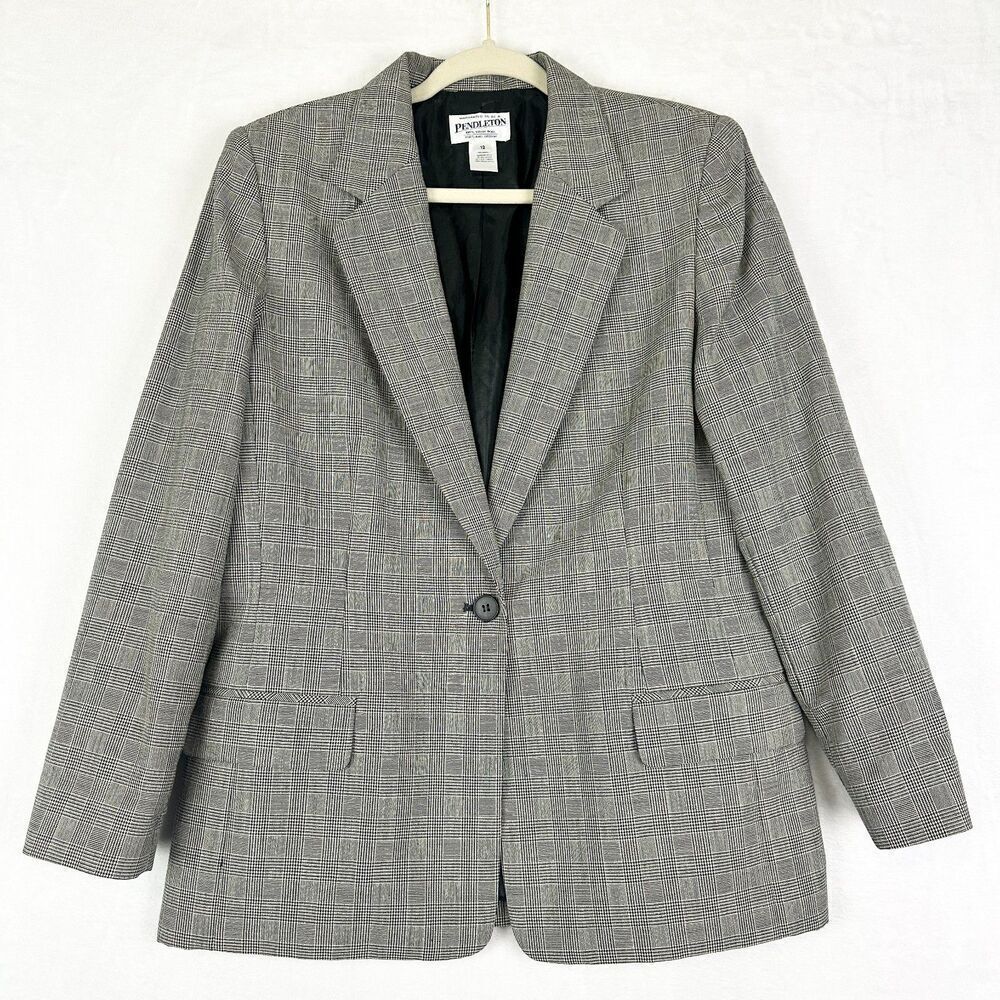 Pendleton Houndstooth Wool Blazer Size 12 Glen Plaid Academia Preppy Classic